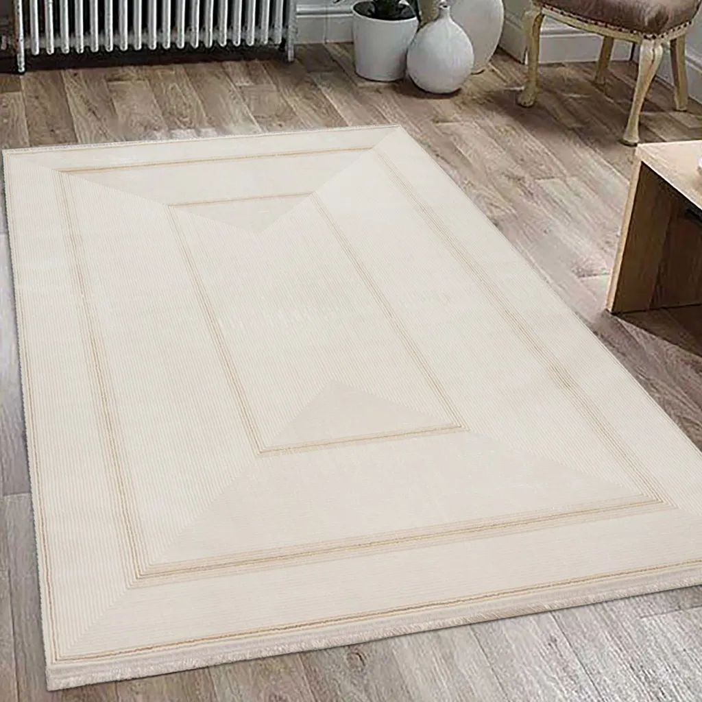 Tapis à franges élégant bordure dorée noble - Salon & Chambre 120x170 cm