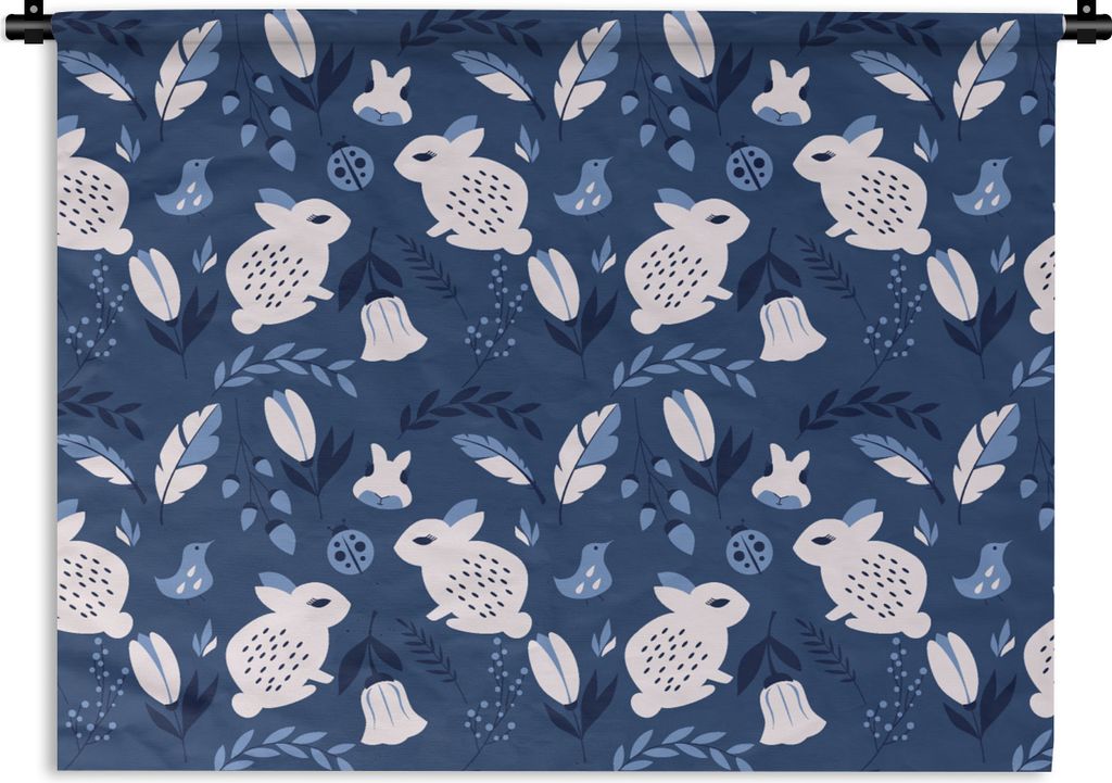 MuchoWow Wandteppich Wandbehang Kaninchen - Skandinavien - Muster 90x67.5 cm Tapisserie Dekoration Wandtuch - Fototeppich - Wand-Skulpturen