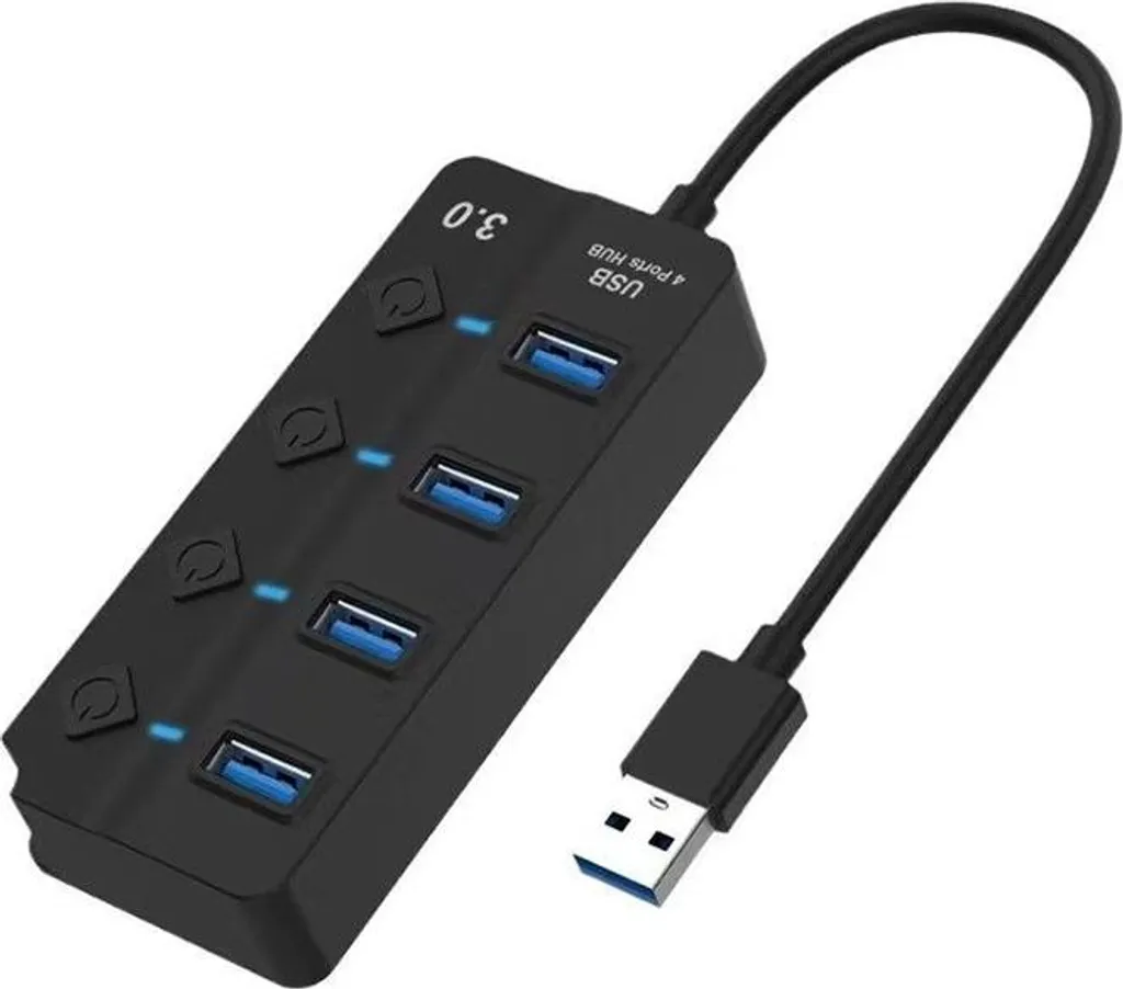 INF Hub USB 3.0 a 4 porte con interruttori individuali e indicatori LED