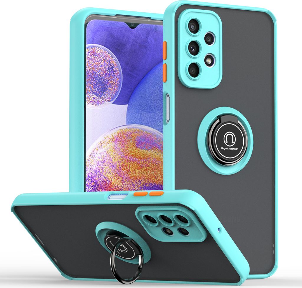 Samsung A23 Hülle, Ring Halter Ständer Matte Transluzent TPU Rahmen Stoßfest Schutzhülle für Samsung Galaxy A23 5G / 4G Hellblau