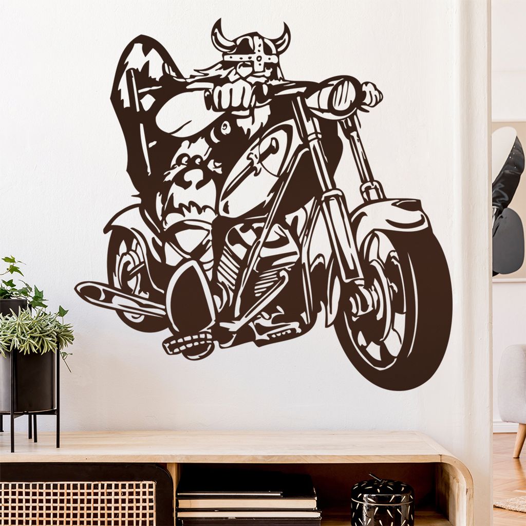 Wikinger Biker Wandtattoo in 6 Größen - Wandaufkleber Wall Sticker - Dekoration, Küche, Wohnzimmer, Schlafzimmer, Badezimmer