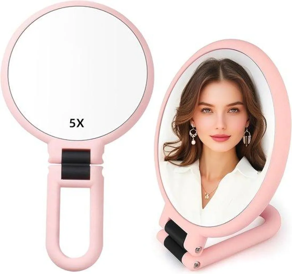 Miroir de voyage grossissant portable avec manche modulable et réglable