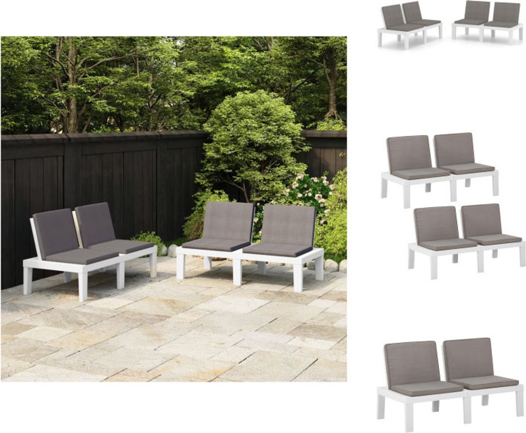 vidaXL Gartenbänke mit Kissen 2 Stk. Kunststoff Weiß - Gartenbänke