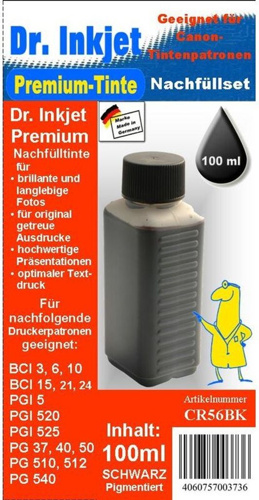 CR56BK - black - Dr.Inkjet Premium Nachfülltinte 100ml für Canon Druckerpatronen