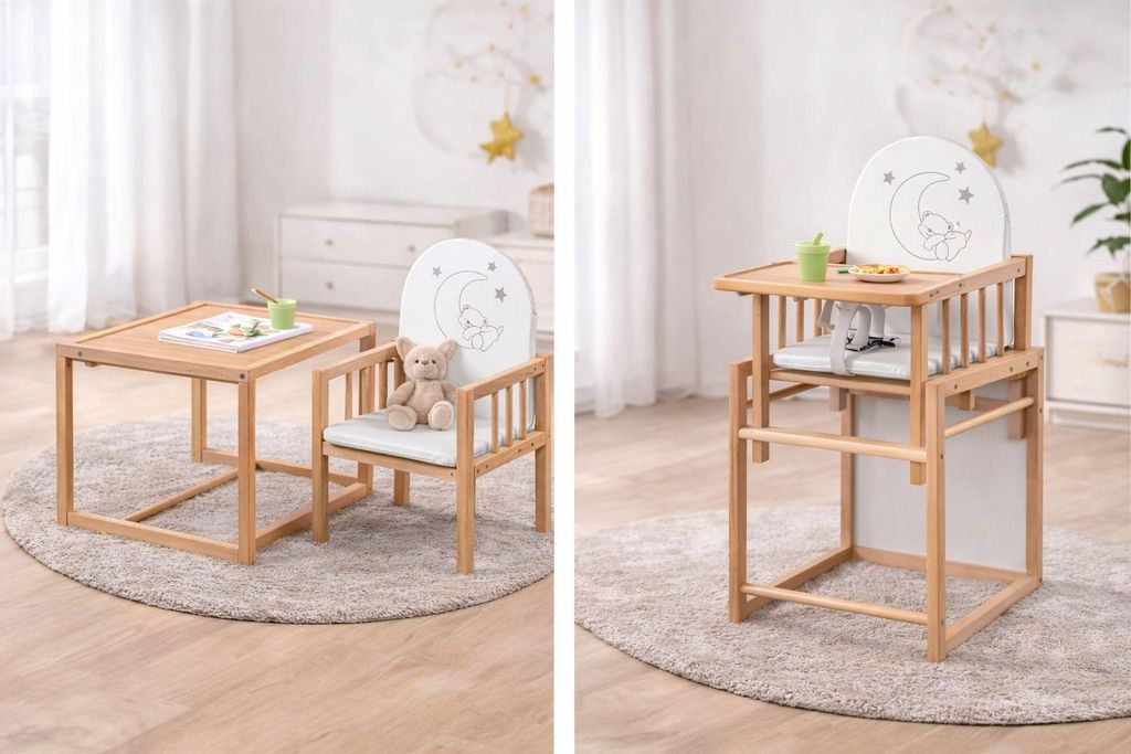 Kinderhochstuhl Holz 2in1 – Baby Hochstuhl mit Tisch – Produktbild 