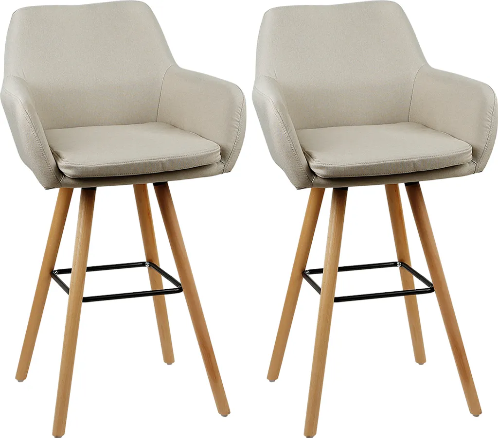 Chaise de bar beige avec pieds en bois massif lot de 2 style nordique