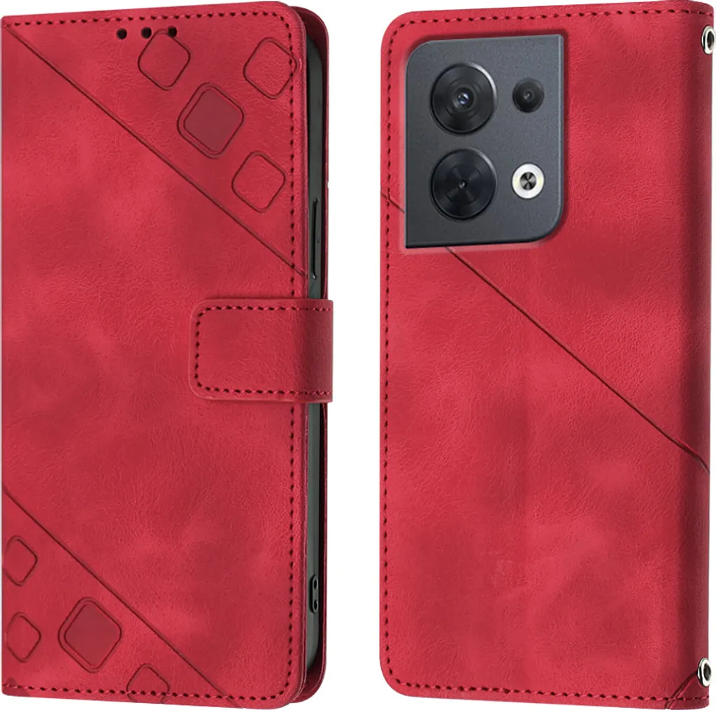 Custodia Elegante OPPO Reno8 5G Rosso Pelle PU Effetto 3D Rilievo
