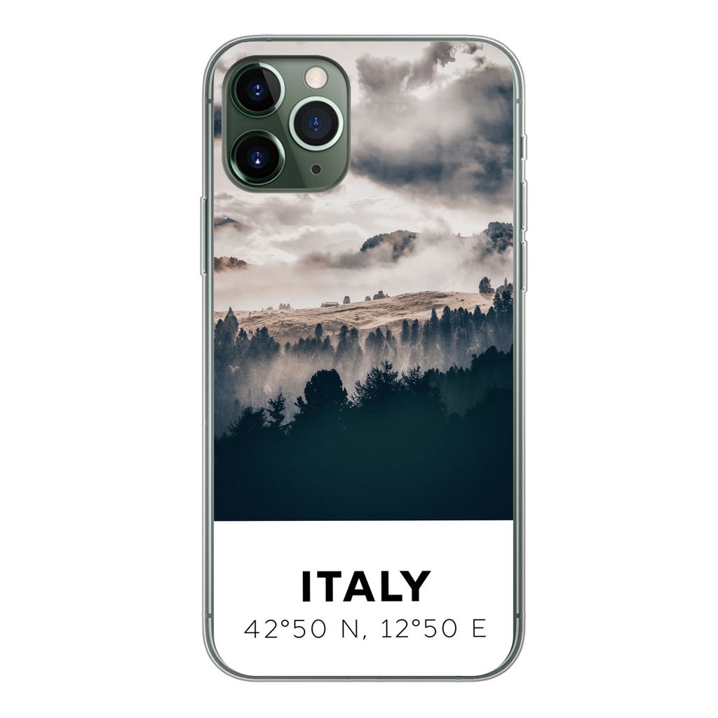 MuchoWow Handyhülle Schutzhülle Hülle für iPhone 11 Pro Italien - Nebel - Wald - Baum Silikon Softcase Handy Hülle - Handy