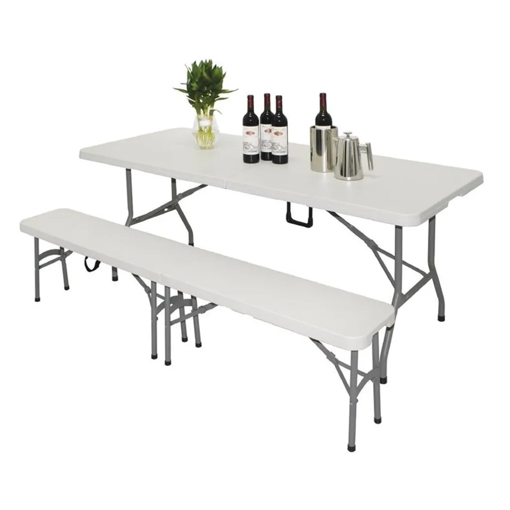 Banc pliant 183 cm Bolero en plastique blanc avec structure acier renforcé