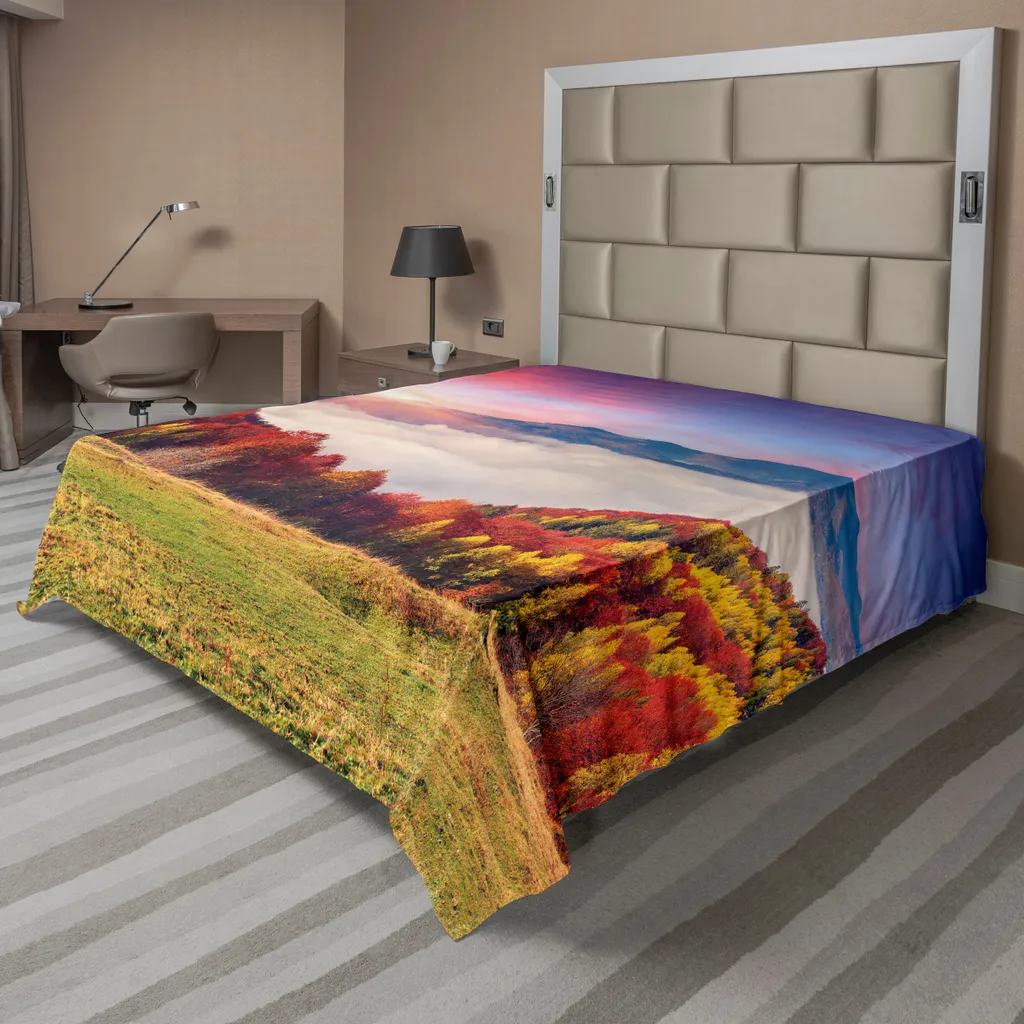 Drap de lit décoratif motif paysage automnal pour chambre chaleureuse
