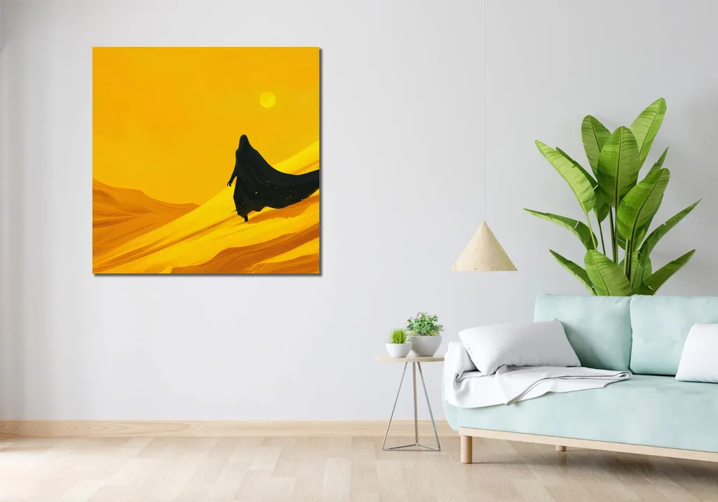 Tableau salon L'appel du désert 100x100 cm - Déco murale zen et ocre
