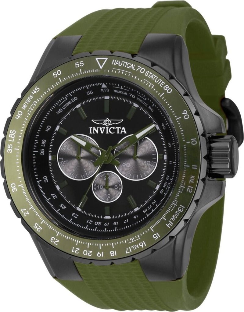 Invicta Aviator 39302 Herren uhr - Wasserdicht - Analog - Quarzuhrwerk - Edelstahl mit schwarzen zifferblat - 50mm