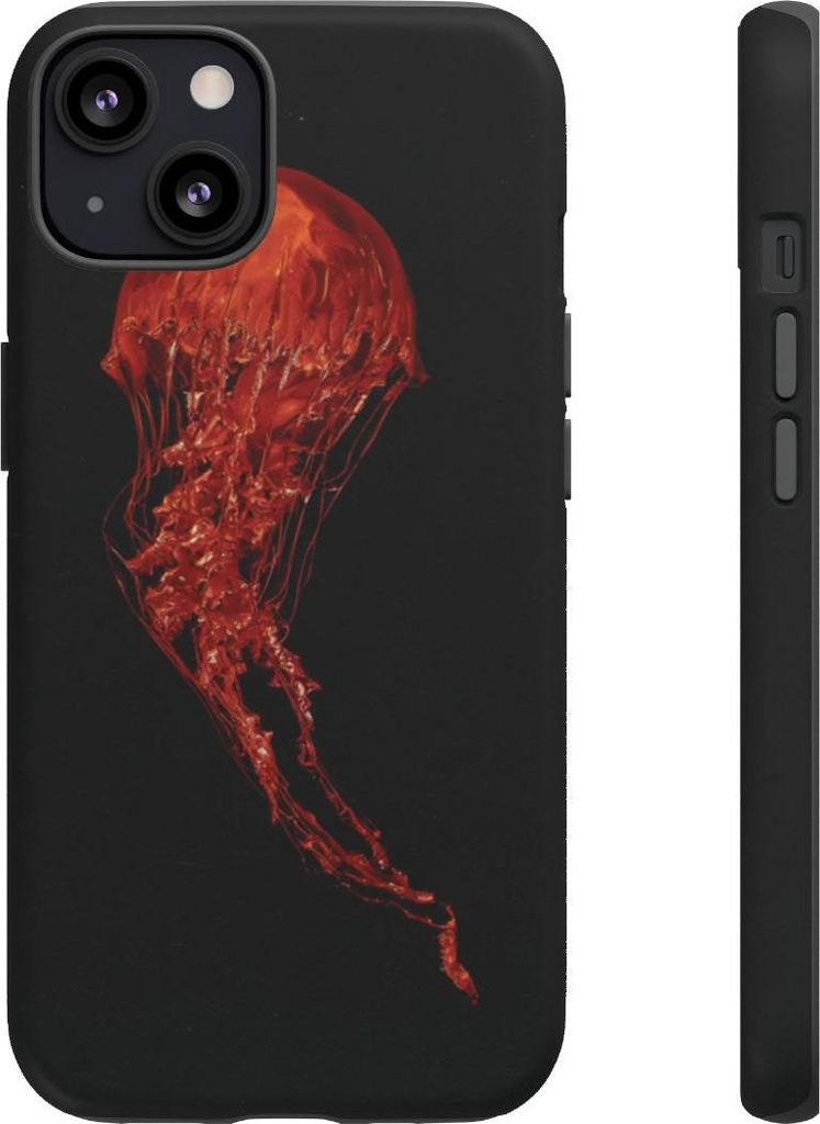 Rote Qualle auf schwarzem Hintergrund – Hülle Kompatibel mit iPhone 13