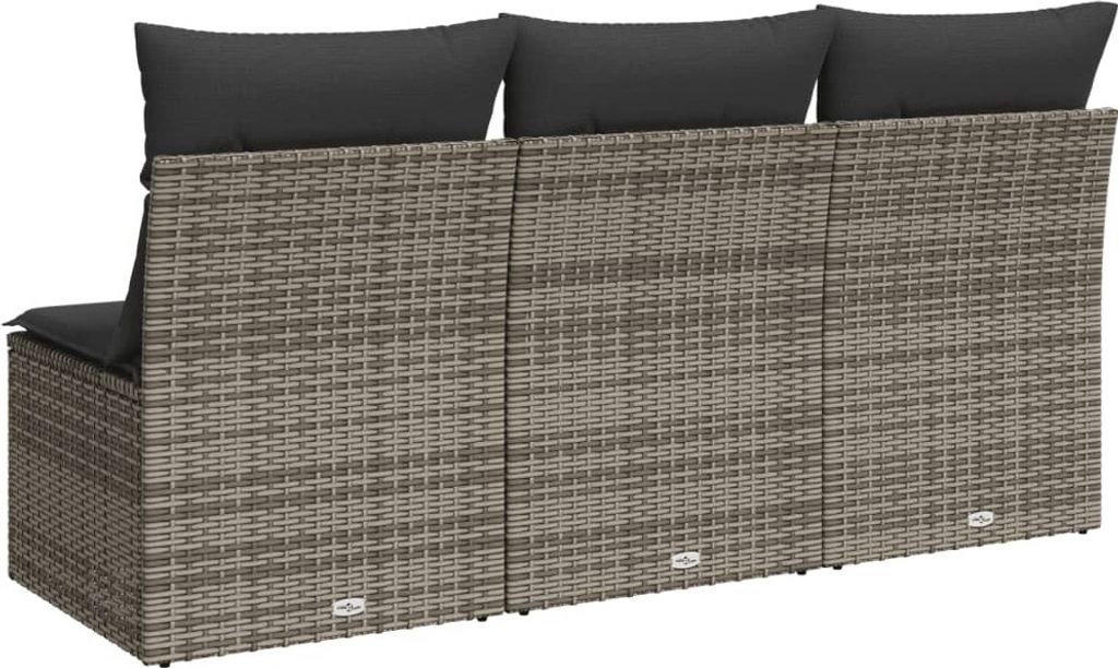 vidaXL Gartensofa mit Kissen 3-Sitzer Grau Poly Rattan Produktbild 6