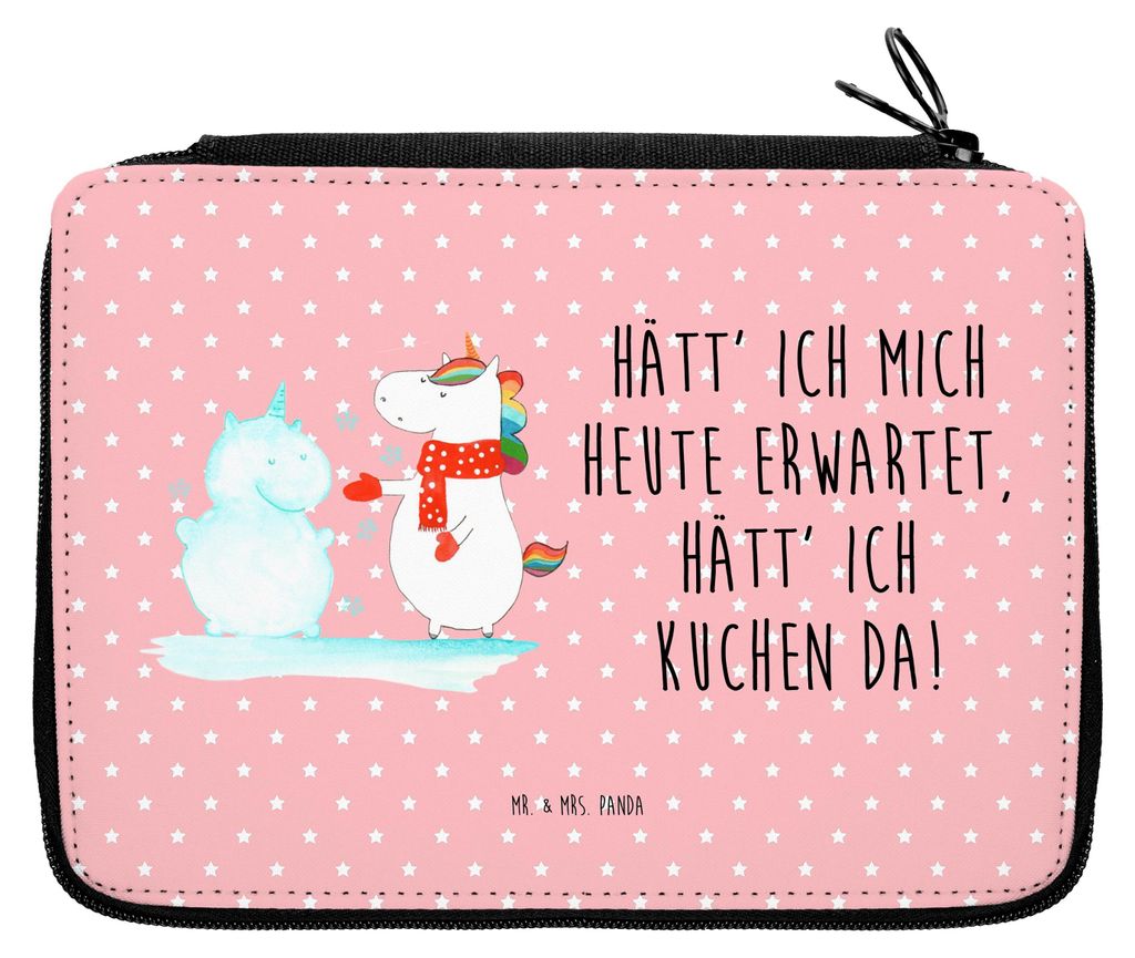 Mr. & Mrs. Panda Federmäppchen Einhorn Schneemann - Rot Pastell - Geschenk, Mäppchen, Bleistiftetui, Etui, Handschuhe, Schlampermäppchen, Unicor...