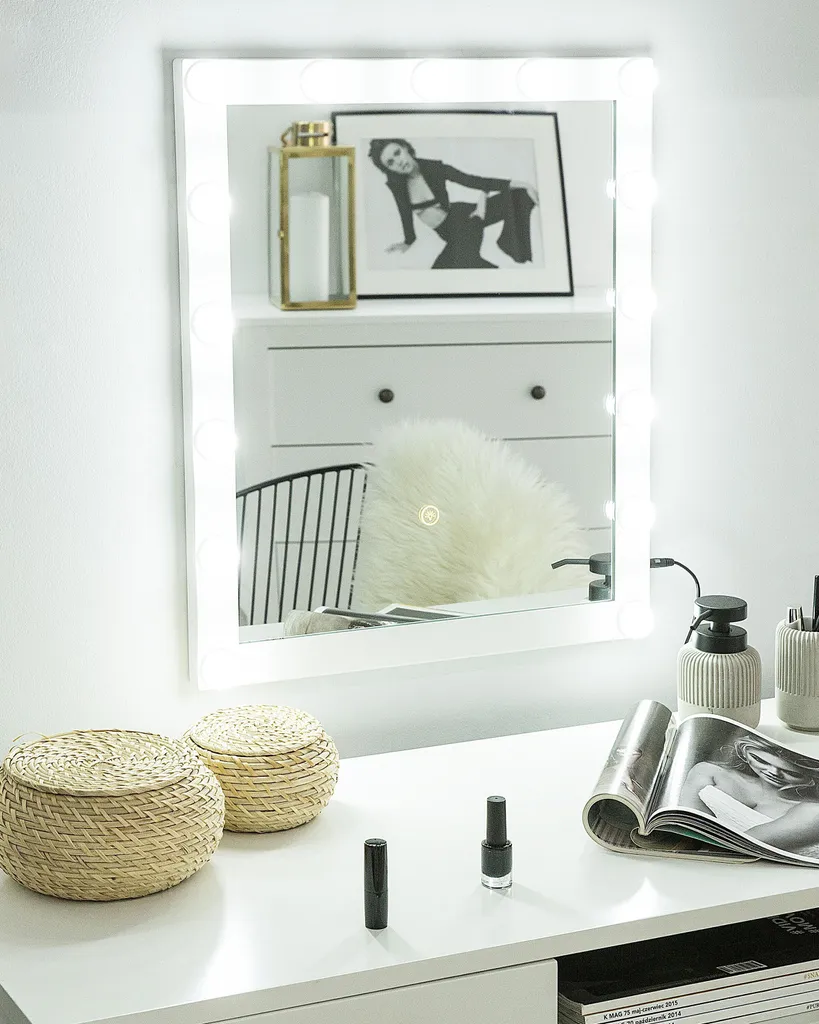 Miroir LED salle de bain 50x60 cm cadre blanc en fer design rectangulaire
