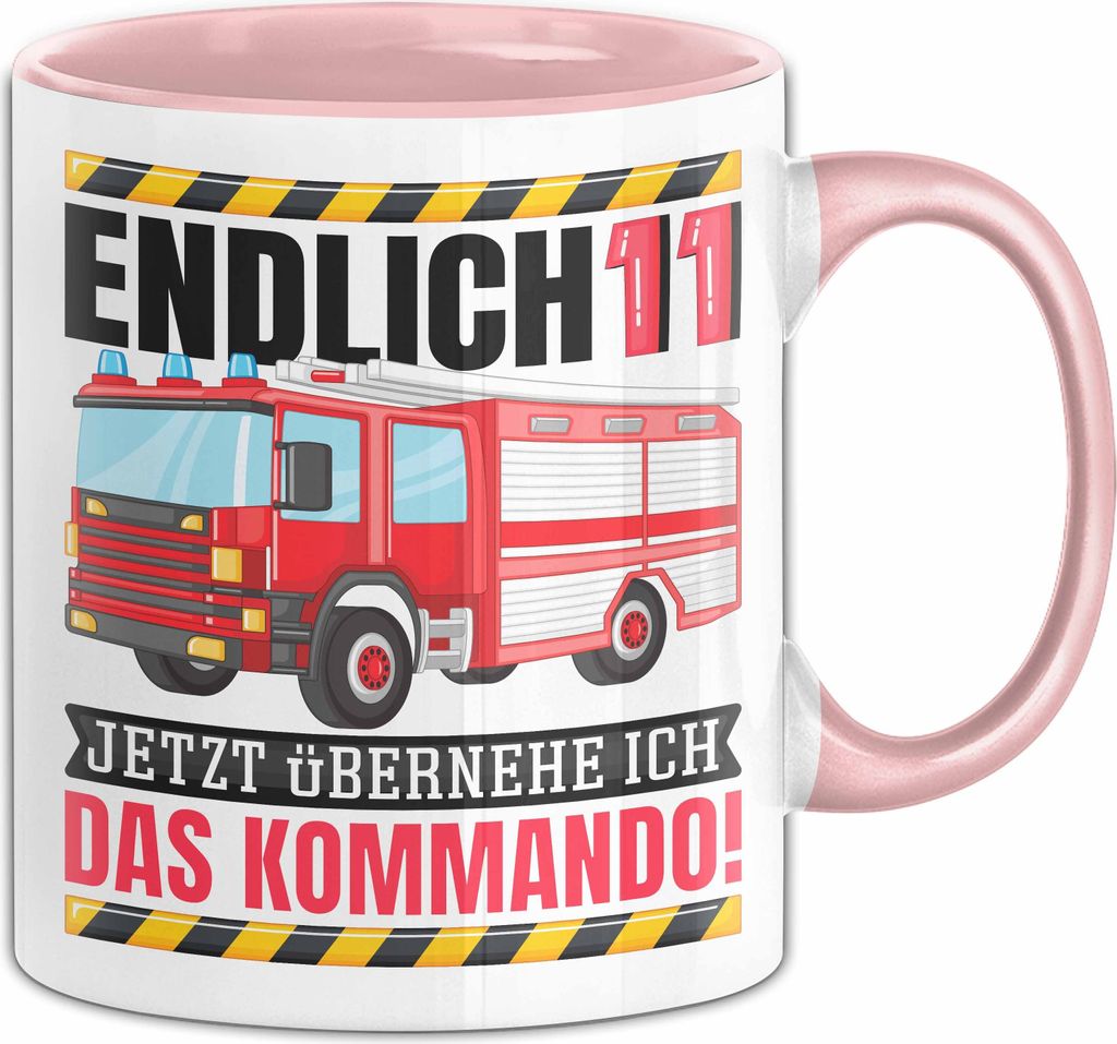 11. Geburtstag Geschenk Tasse Becher Feuerwehr Fan Jungs Jetzt Übernehme Ich Das Kommando Endlich 11 (Rosa)