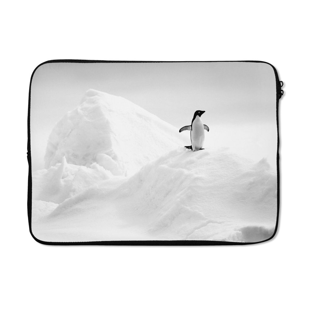 MuchoWow Laptop Hülle 14 ZollPinguin auf einer Eisscholle - schwarz und weiß Laptoptasche - Laptoptasche - Stoßsicher - Schutzhaube