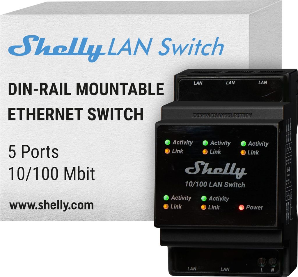 Shelly LAN-Switch für DIN-Schiene, 5 RJ45-Ports, einfache Produktbild 11