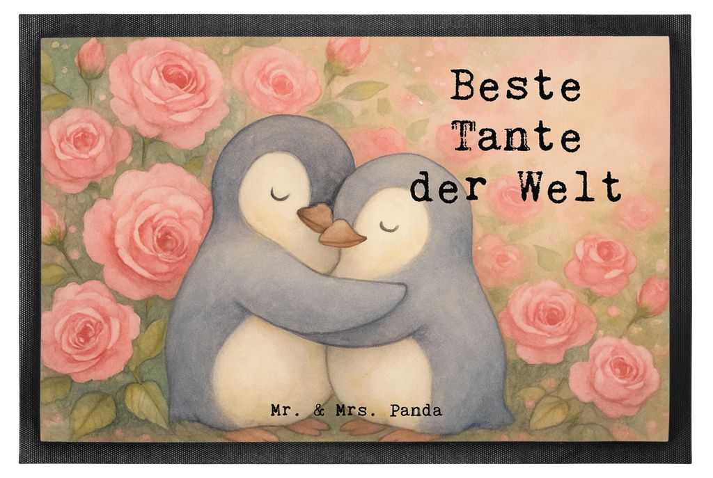 Mr. & Mrs. Panda fußmatte Pinguin Beste Tante der Welt Design 60 x 90 cm - Weiß - Geschenk, Schmutzfangteppich, Kleinigkeit, Schmutzmatte, Famili...