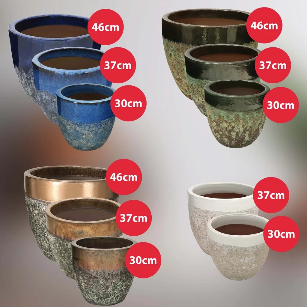 Cache-pot extérieur blanc 31x37 cm céramique robuste et traité antigel - 9