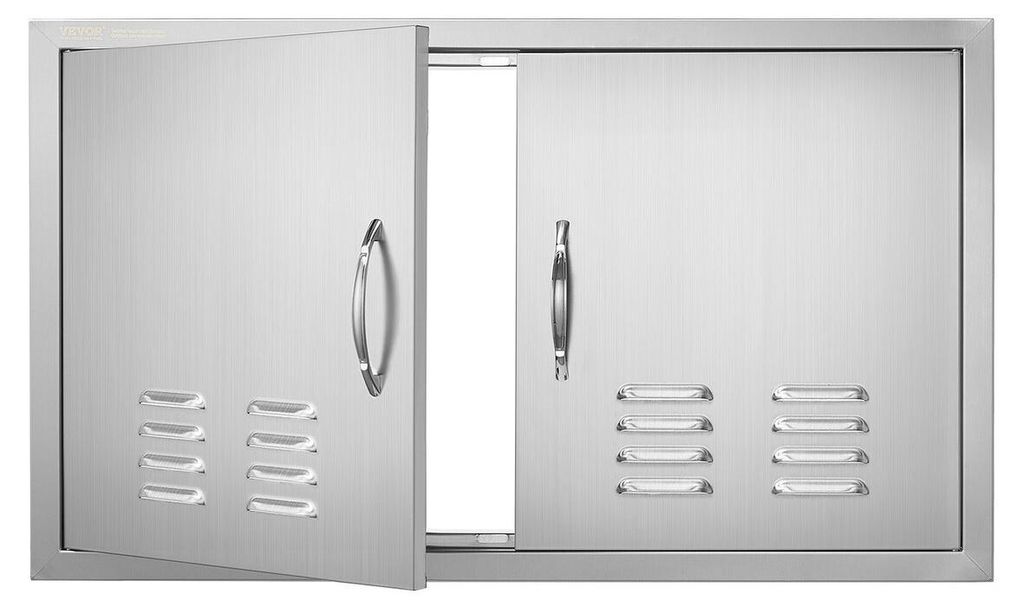 BBQ Access Door, 914x534 mm Double Outdoor Kitchen Door, Stainless Steel Flush Mount Door, Wall Vertical Door with Handles and Vents, for BBQ Islan...