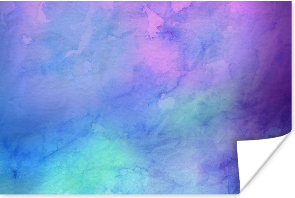MuchoWow Poster Aquarell - Blau - Lila - Grün 60x40 cm - Schlafzimmerdekoration