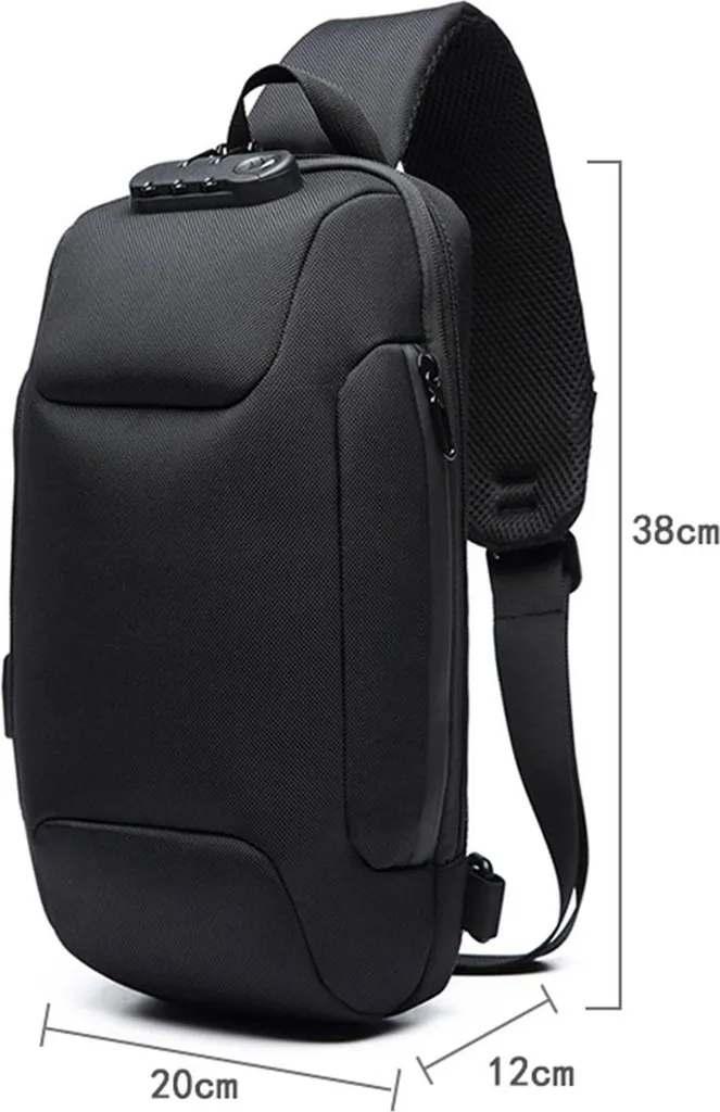 Sac de Poitrine Antivol avec Port USB et Sacoche Bandoulière Imperméable