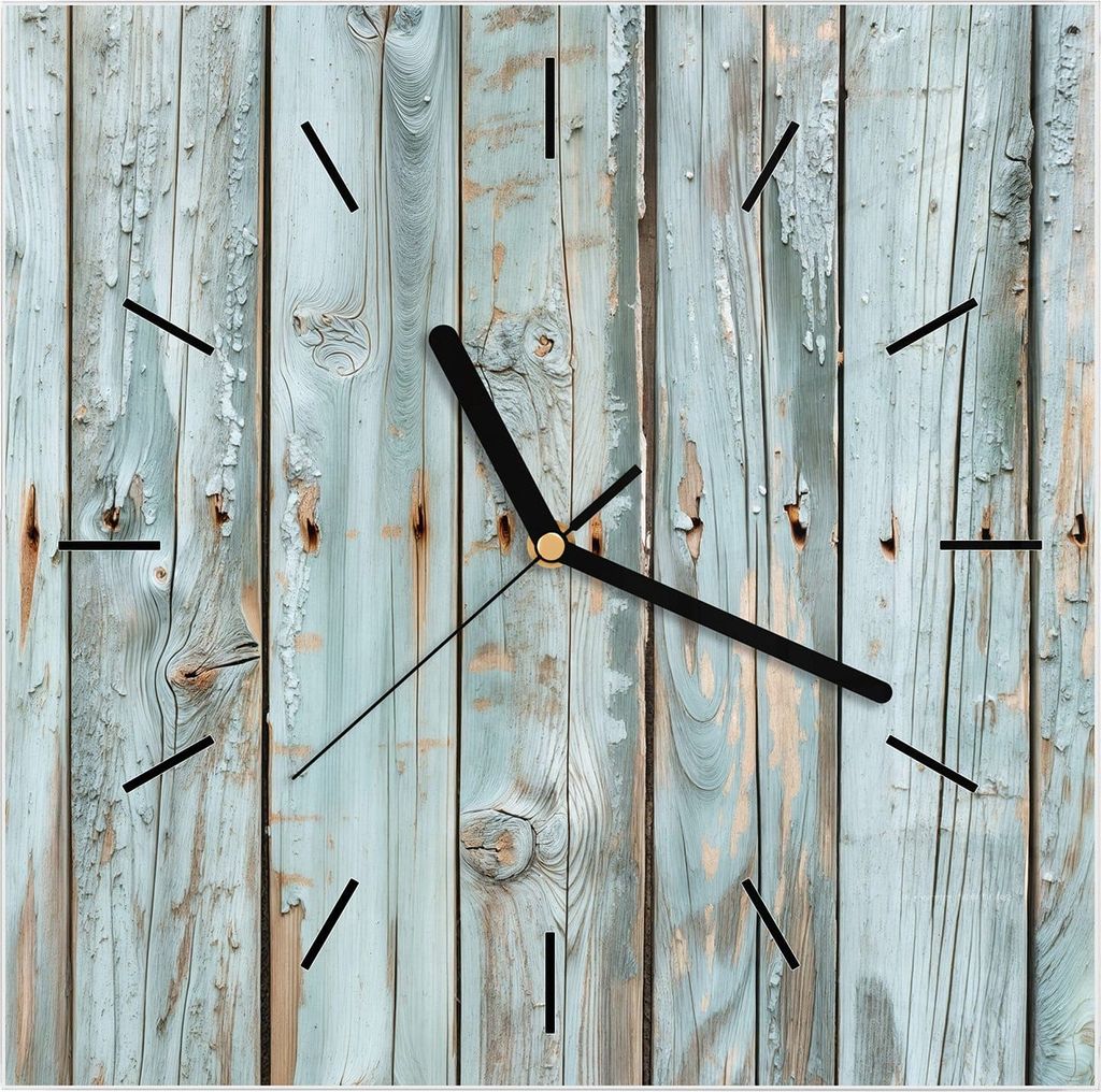 Wanduhr aus Glas mit Motiv Verwittertes Holz- 30 x 30 cm - inkl. Aufhängesystem