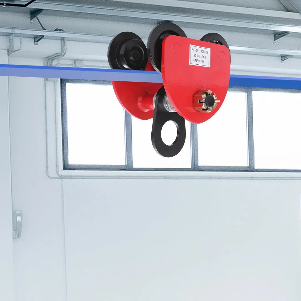 Chariot pour poutres en I de 1 tonne - Largeur réglable 65-95mm Rouge