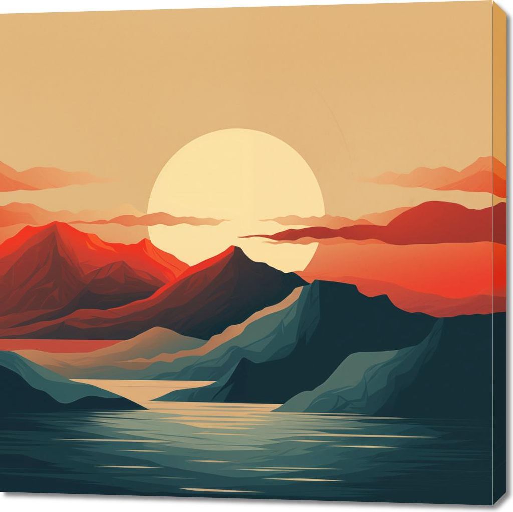 Bild 100x100cm Sonnenuntergang über den Bergen