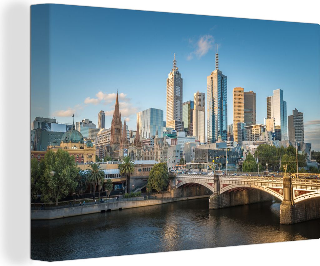 OneMillionCanvasses - Leinwandbilder - 140x90 cm, Stadtsilhouette von Melbourne in Australien, Wandbilder Kunstdruck Wanddekoration - Foto auf Le...