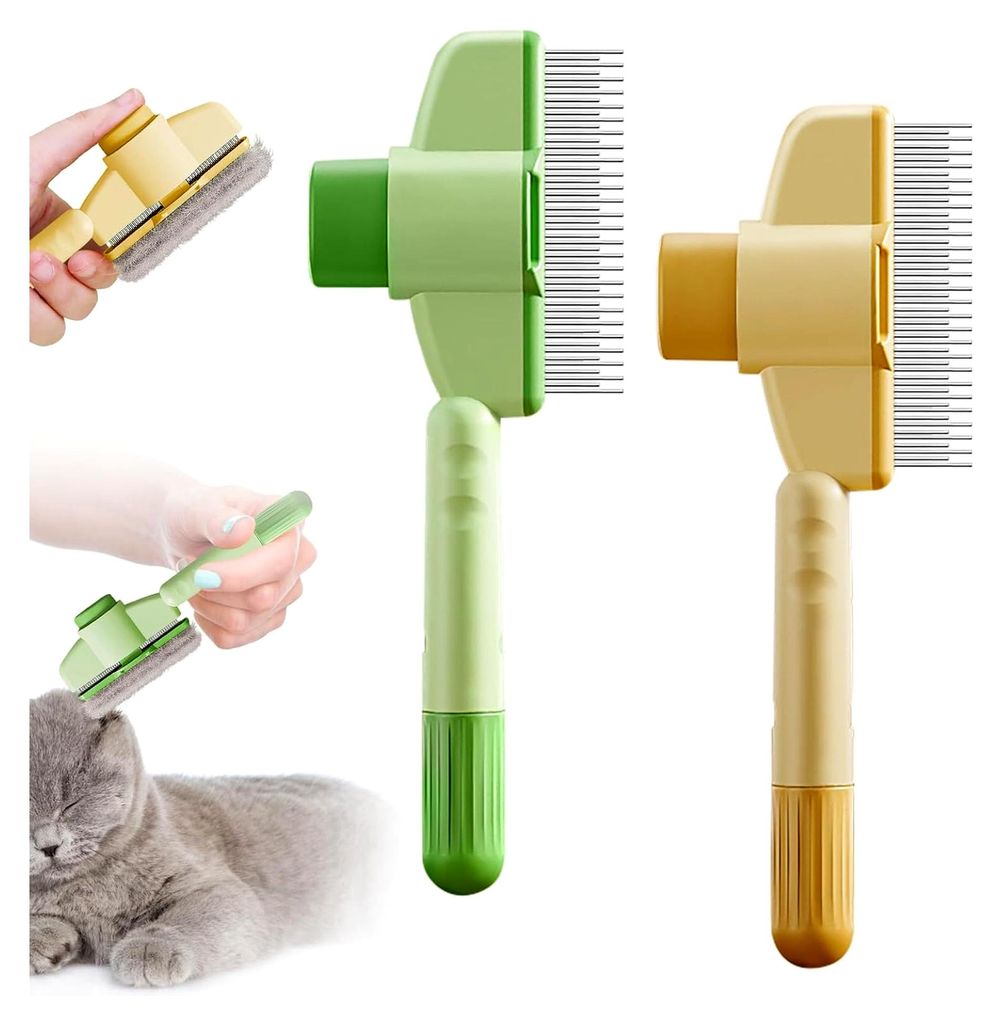 2 Stück Flohkamm für Katzen, Selbstreinigender Flohkamm und Fellpflegebürste für Haustiere, Kamm für Hunde und Katzen zur Entfernung von Schup...