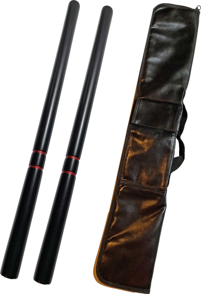 TEKKA BUDO 2er Set Escrima Stock schwarz mit Transporttasche - 65 cm stabile Ausführung - Trainingsstick Arnisstock Holz Eiche Kurzstock Kali Kamp...