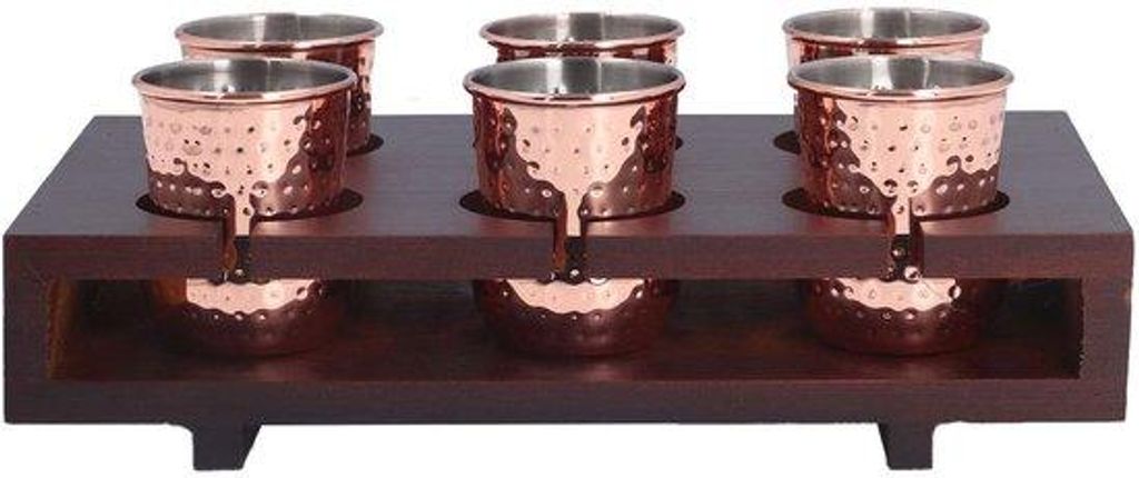 Keramik-Moskau-Mug-Set, 3,4 oz, 6 koperne Shotglaas, Edelstahl-Boden, Holzhalter, Cocktail-Set