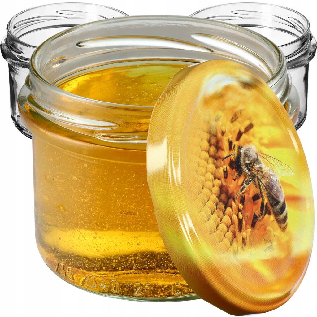 KADAX Einmachgläser mit Deckel "Tartu", Einmachgläser, 235ml, 100 Stück, Deckel mit Bienenmuster