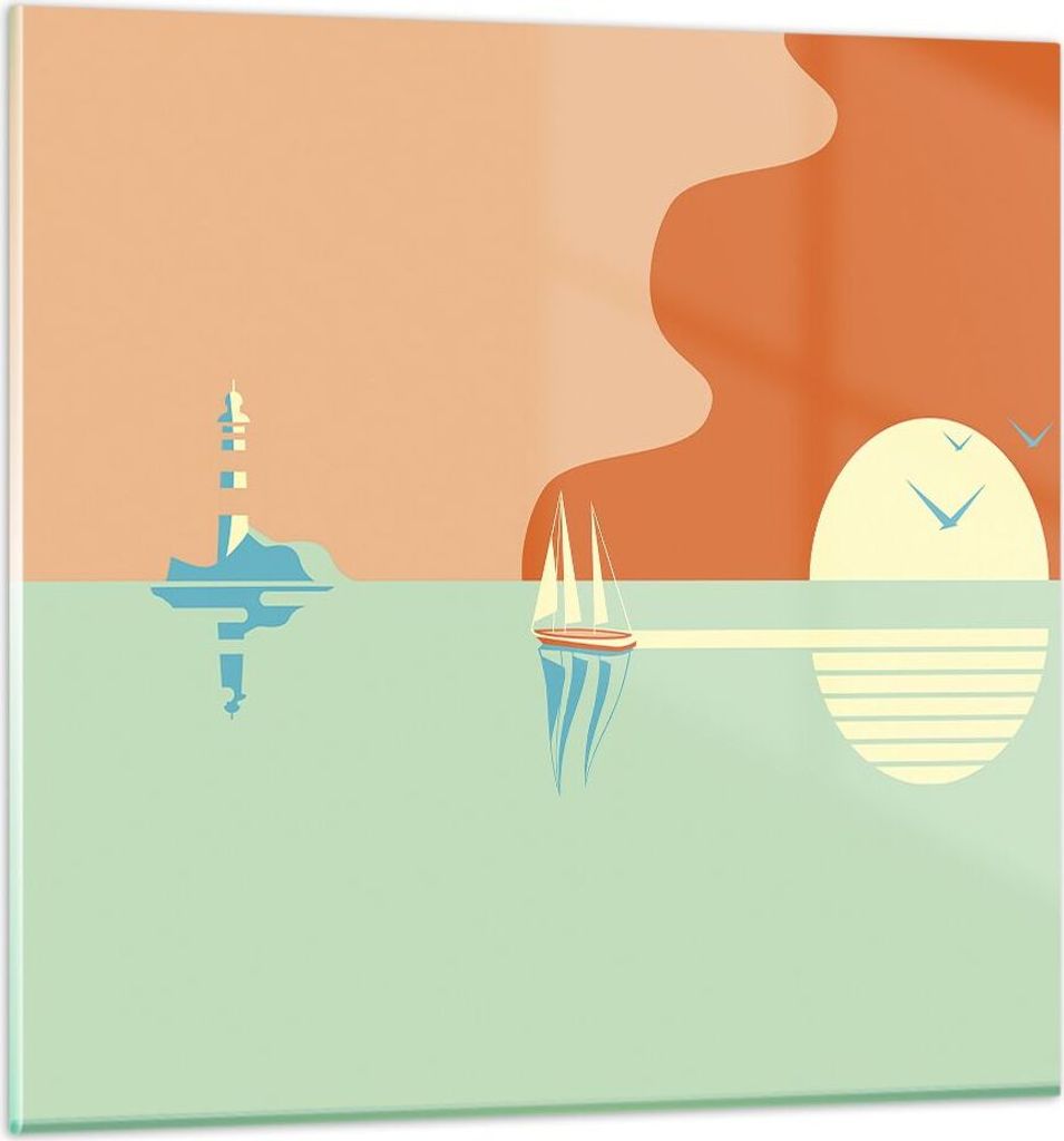 Bilder auf glas - Einteilig - Sonne Segelschiff Laterne - 40x40cm - Glasbilder - Wandbilder - Bilder - zum Aufhängen bereit - Wanddekoration aus G...