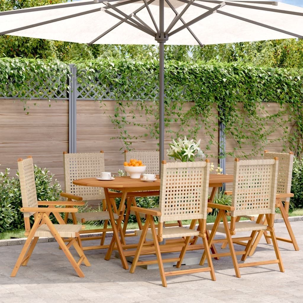 "2024"cloris Gartenstuhl Verstellbar 6 Stk. Beige Poly Rattan Massivholz - Gartenstühle CHY90149488