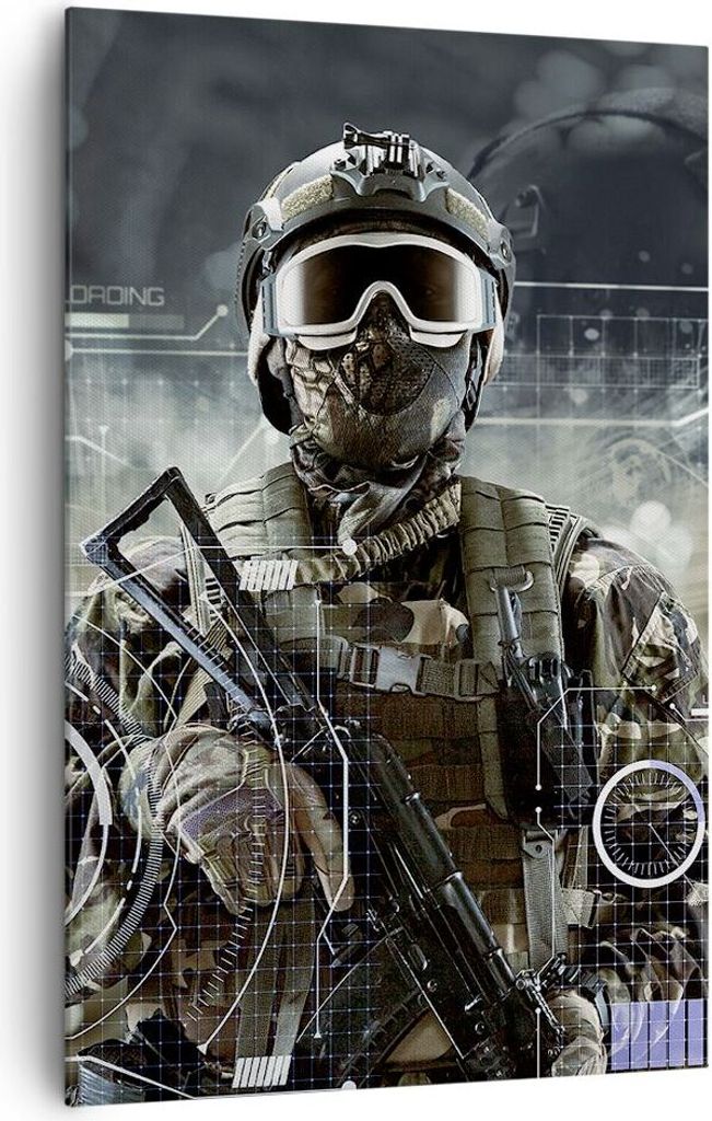Bild auf Leinwand - Leinwandbild - Einteilig - Soldat Gewehr - 80x120cm - Wand Bild - Wanddeko - Wandbilder - Leinwanddruck - Kunstdruck - Wanddeko...