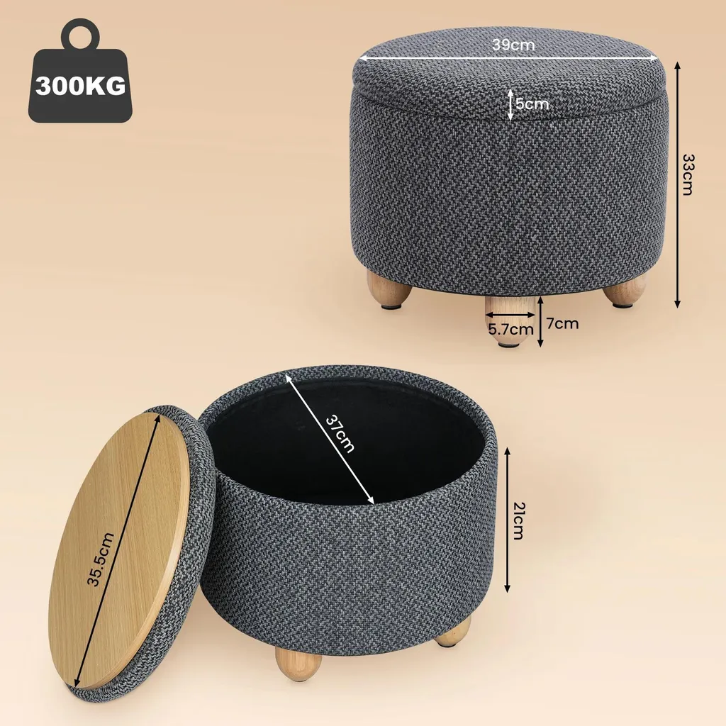 Offerta Pouf Contenitore Grigio Scuro 39x39x33 - Sgabello Multiuso - 2