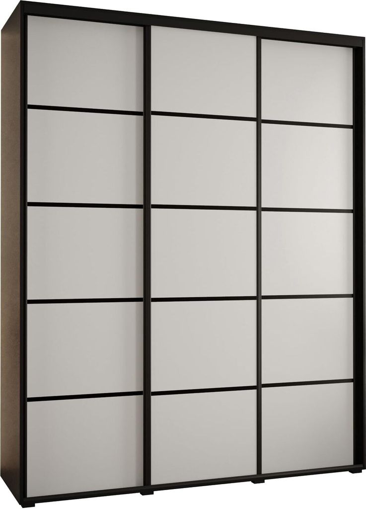 MEBLE KRYSPOL Cannes 4 Schrank mit 3 Schiebetüren - 205,2x190x60 cm - Schwarz Weiß Schwarz