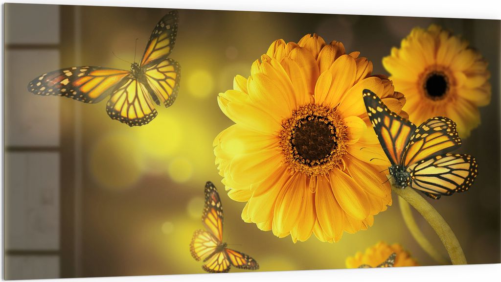 DEQORI Küchenrückwand Glas 100x50 cm 'Frühlingsfreude' Spritzschutz Bad Rückwand Küche