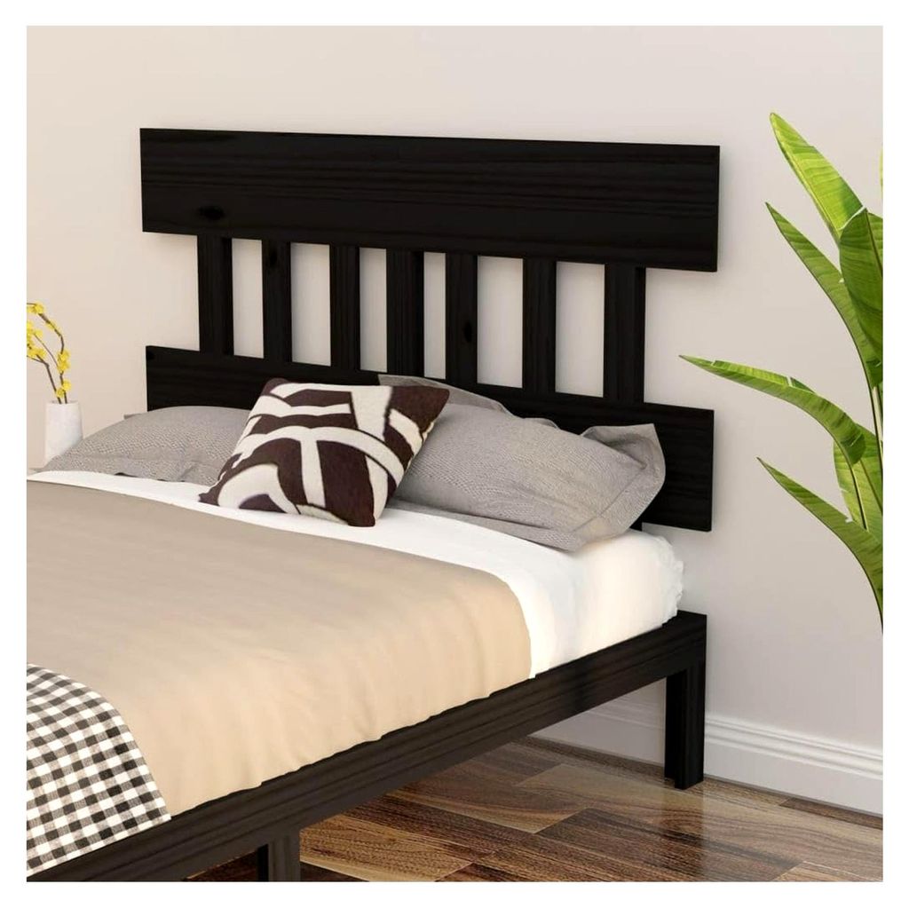 Bett Kopfteil Schwarz 123,5x3x81 cm Massivholz Kiefer