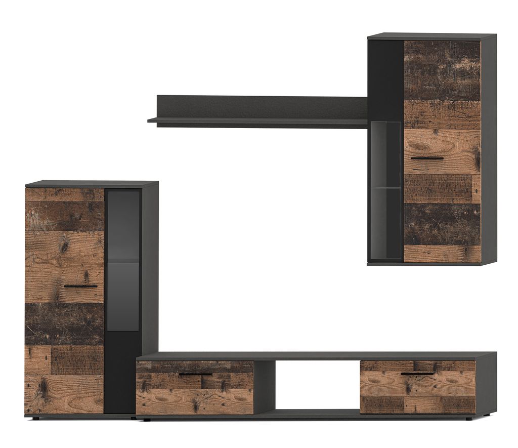 AX LIVING Hochwertige Wohnwand Formilo - 240 cm Matera & Oldstyle