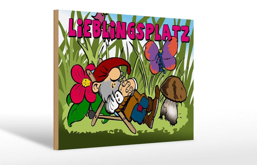 Holzschild Zwerg Lieblingsplatz Zwerg im Garten, 30x20 cm , Holzschilder Gnom, Wichtel, Zwerge