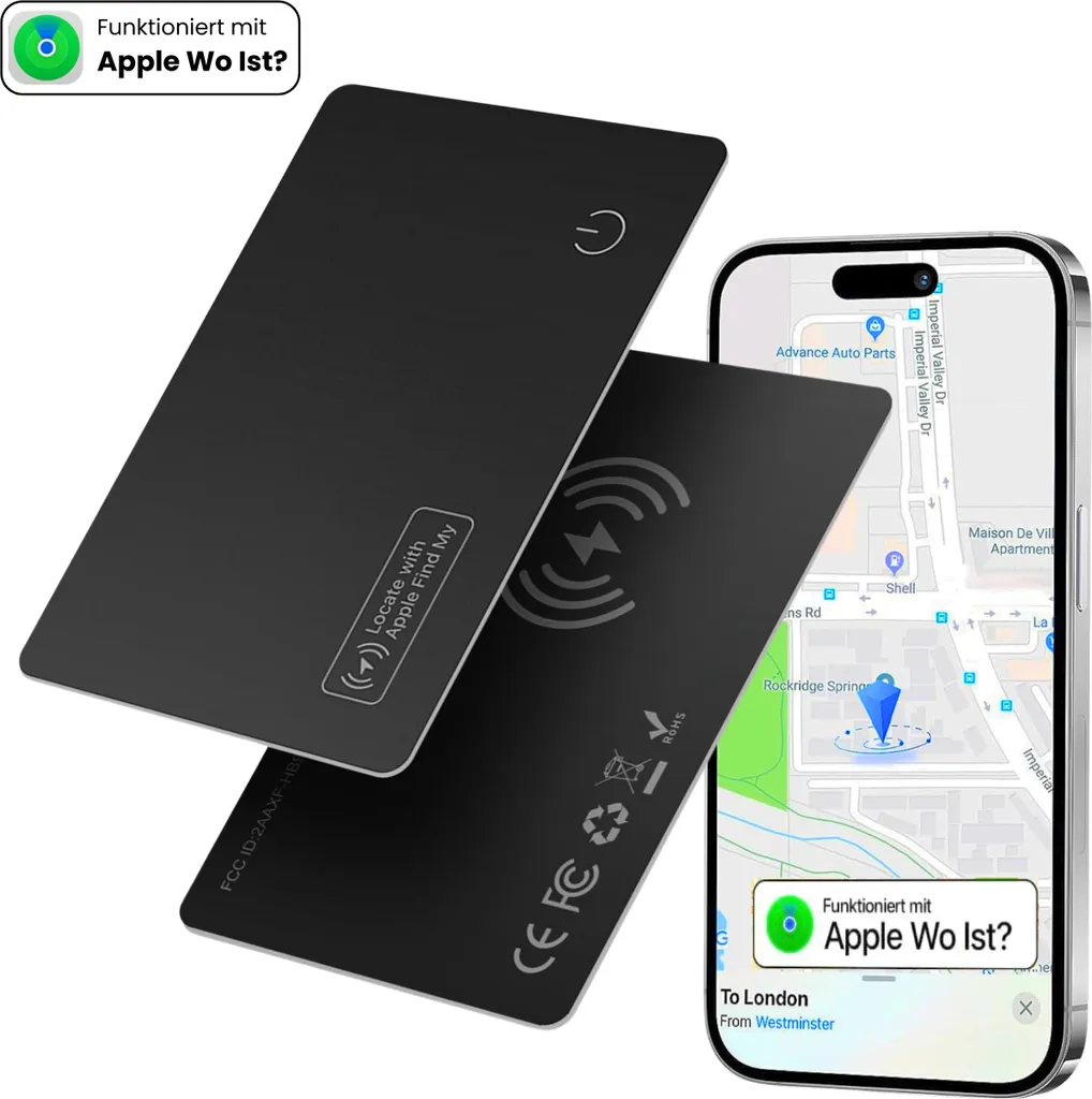 Carte AirTag Étanche IP68 pour Portefeuille - Tracker GPS S&T Design Fin