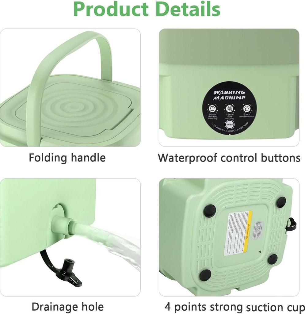 Tragbare Waschmaschine Trockner 8L Mini Faltbar Grün