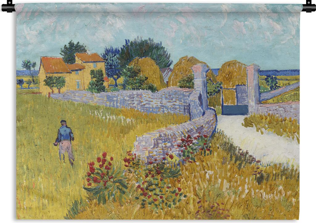 MuchoWow Wandteppich Wandbehang Bauernhaus in der Provence - Vincent van Gogh 60x45 cm Tapisserie Dekoration Wandtuch - Das Schlafzimmer