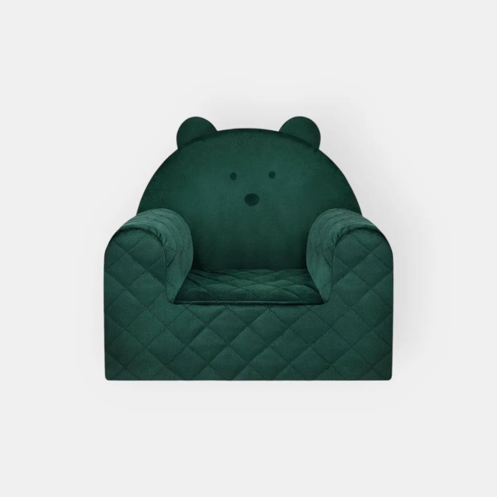 Poltroncina Bimbi Orsetto Velluto Verde | Artigianato UE e Morbidezza
