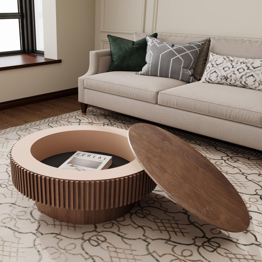 75 cm runder Couchtisch mit Stauraum, moderner Couchtisch Produktbild 